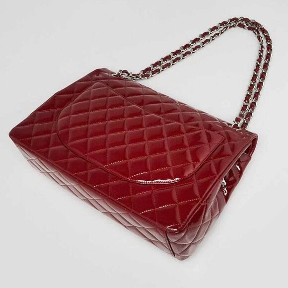 Chanel Red Quilted Patent Leather Classic Maxi Double Flap Bag - Picture 7 of 11